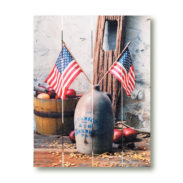 Farmhouse Pallet Wall Art ~ Jugs and Flags