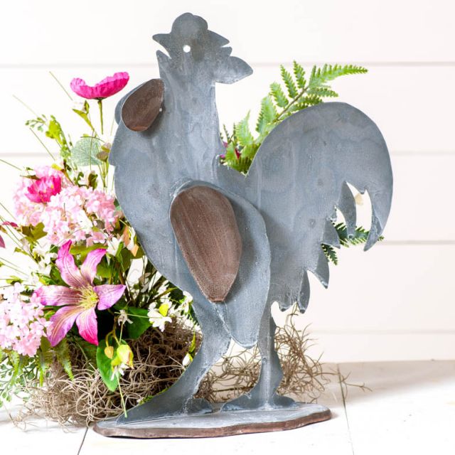 Metal Rooster in Weathered Zinc