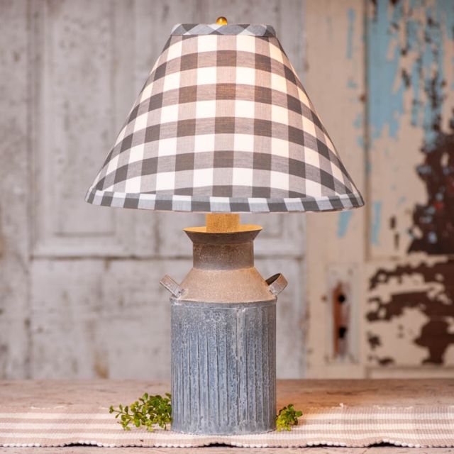 Milk Jug Lamp with Grey Check Shade