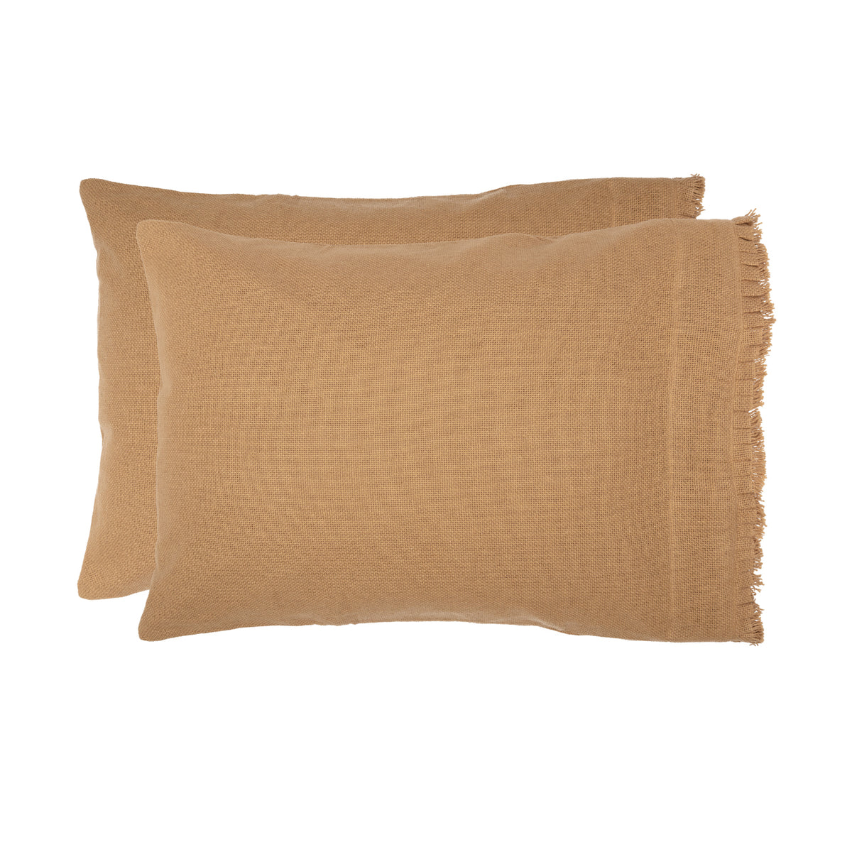 Burlap Natural Standard Pillow Case w/ Fringed Ruffle Set of 2 21x30