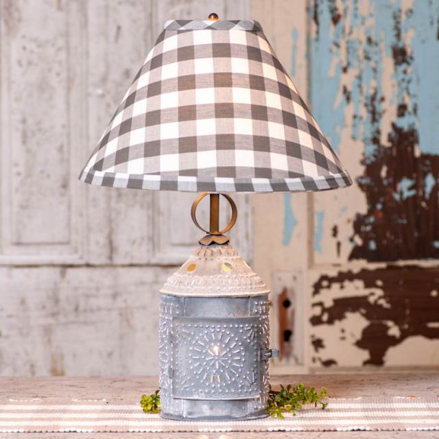 Paul Revere Lamp with Grey Check Shade