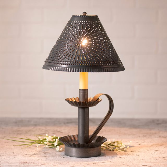 Plantation Candlestick Lamp with Chisel Shade in Kettle Black
