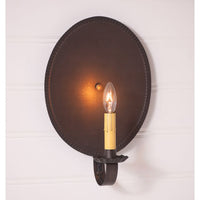 Round Crimped Electric Tin Sconce in Kettle Black