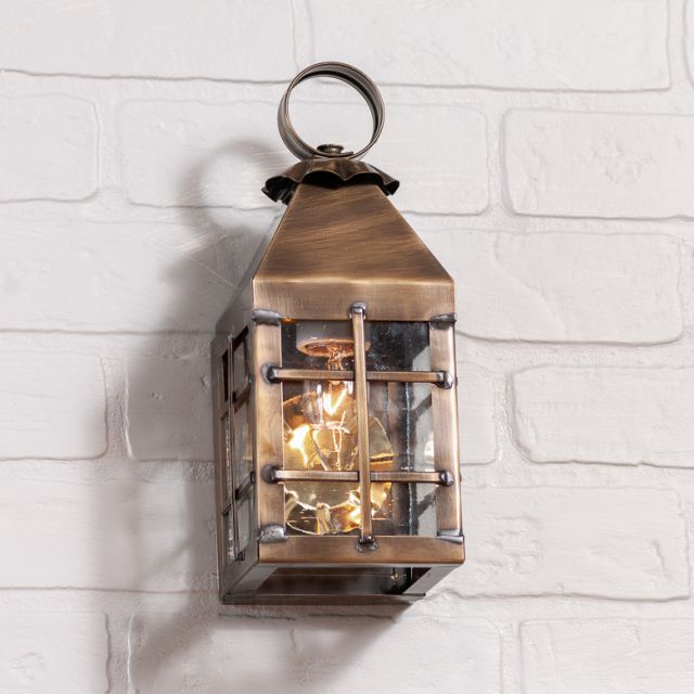 Small Barn Outdoor Wall Light in Solid Weathered Brass - 1 Light