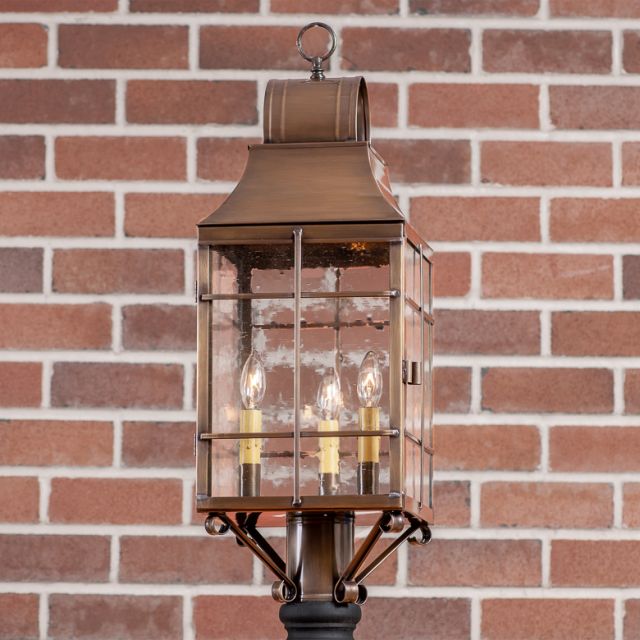 Stenton Outdoor Post Light in Solid Weathered Brass - 3 Light