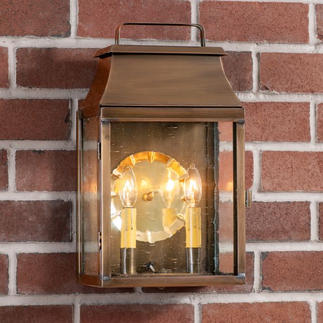 Valley Forge Outdoor Wall Light in Solid Weathered Brass - 2 Light