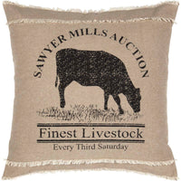 Sawyer Mill Charcoal Cow Pillow 18x18