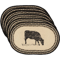 Sawyer Mill Charcoal Cow Jute Placemat Set of 6 12x18