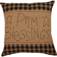 Black Check Prim Blessings Pillow 12x12