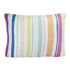 The back of the sham has a colorful stripe pattern.