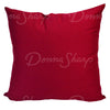 The back of the red ruffle decorative pillow is solid red.